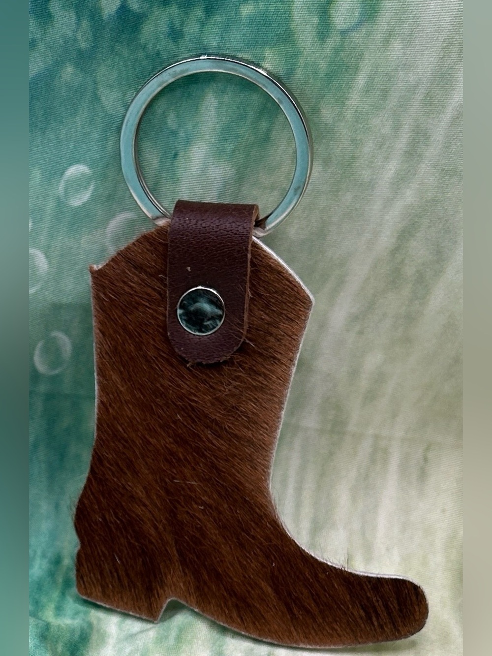 Cowhide Western Boot Keychain / Hangtag/ Charm Brown & White 2 sided